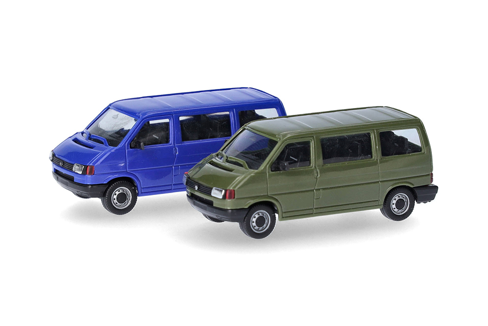 VW VOLKSWAGEN TRANSPORTER T4 BUS 2ШТ, ЗЕЛЕНЫЙ/СИНИЙ (ДЛИНА МОДЕЛИ 3-5 СМ)