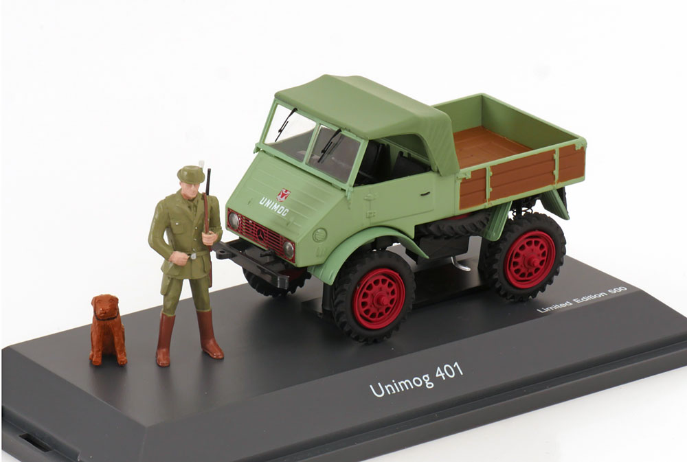 MERCEDES UNIMOG 401 WITH FIGURINES LIGHTGREEN RED