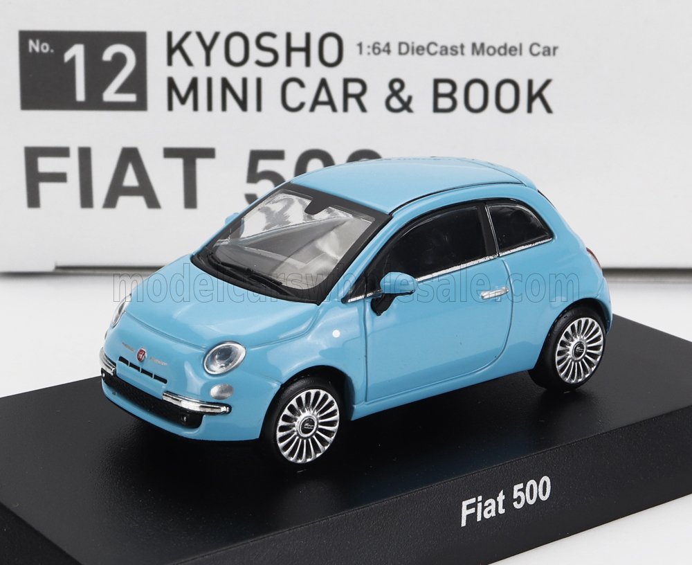 FIAT NUOVA 500 2007 С КНИГОЙ, СВЕТЛО-СИНИЙ (ДЛИНА МОДЕЛИ 6-10 СМ)