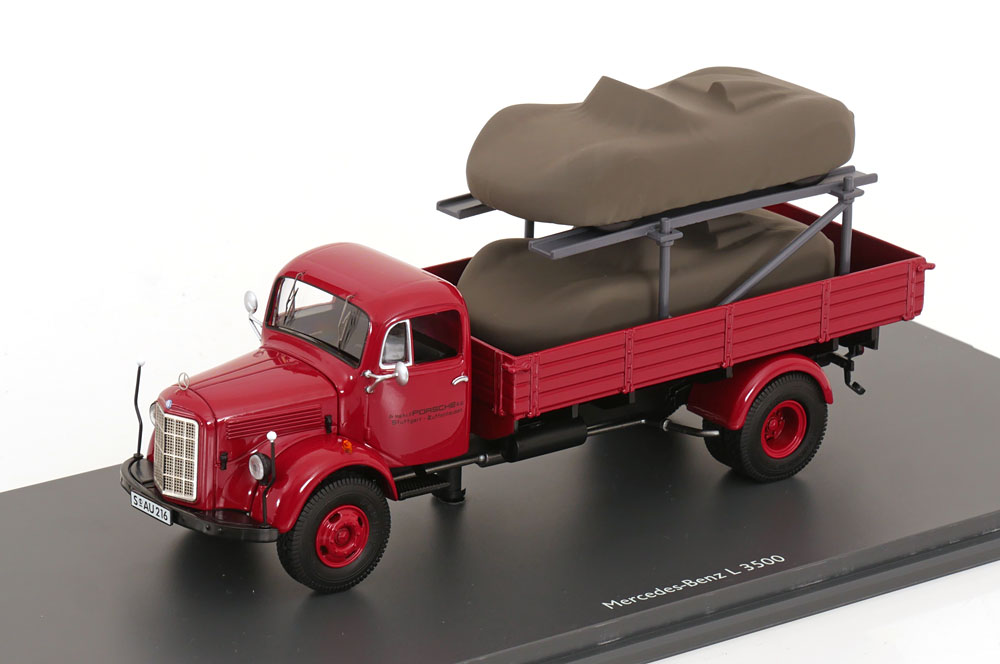 MERCEDES L3500 PRITSCHE PORSCHE RENNDIENST PORSCHE 718 RS RED