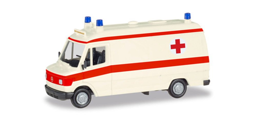 MERCEDES-BENZ T1 VAN "DEUTSCHES ROTES KREUZ", LIGHTIVORY / RED (ДЛИНА МОДЕЛИ 3-5 СМ)