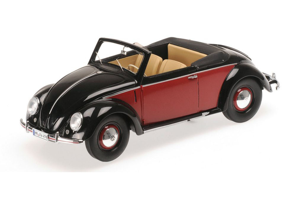 VW VOLKSWAGEN KAFER 1200 HEBMULLER CONVERTIBLE 1949 BLACK/DARK RED
