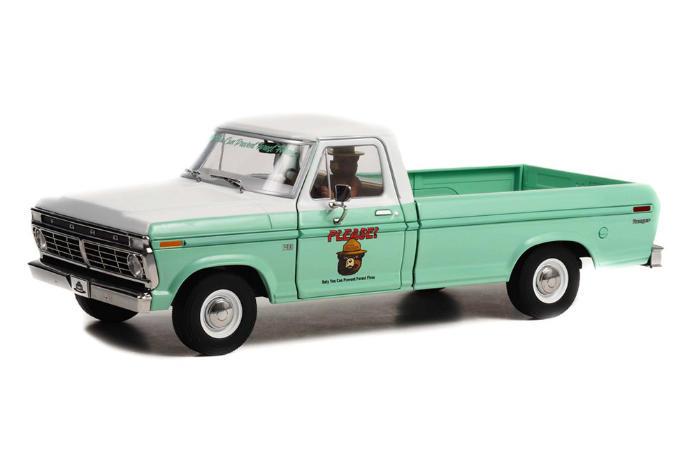 FORD F-100 ПИКАП ONLY YOU CAN PREVENT WILDFIRES C ФИГУРКОЙ МЕДВЕДЯ 1975 FOREST SERVICE GREEN
