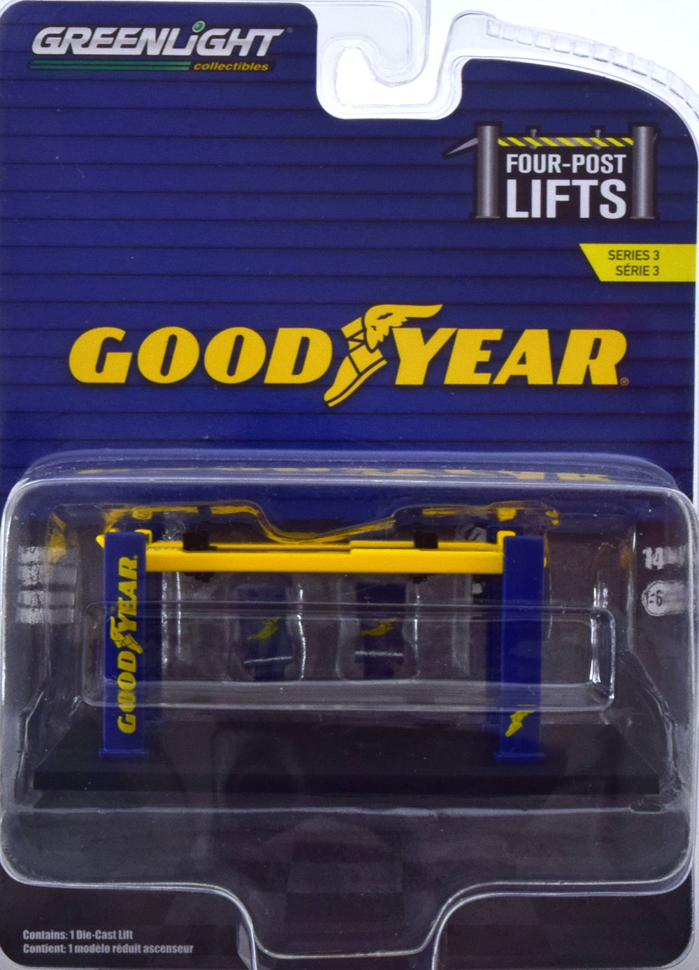 GARAGE GOODYEAR HEBEBÜHNE BLUE YELLOW / ПОДЪЕМНИК (ДЛИНА МОДЕЛИ 6-10 СМ)