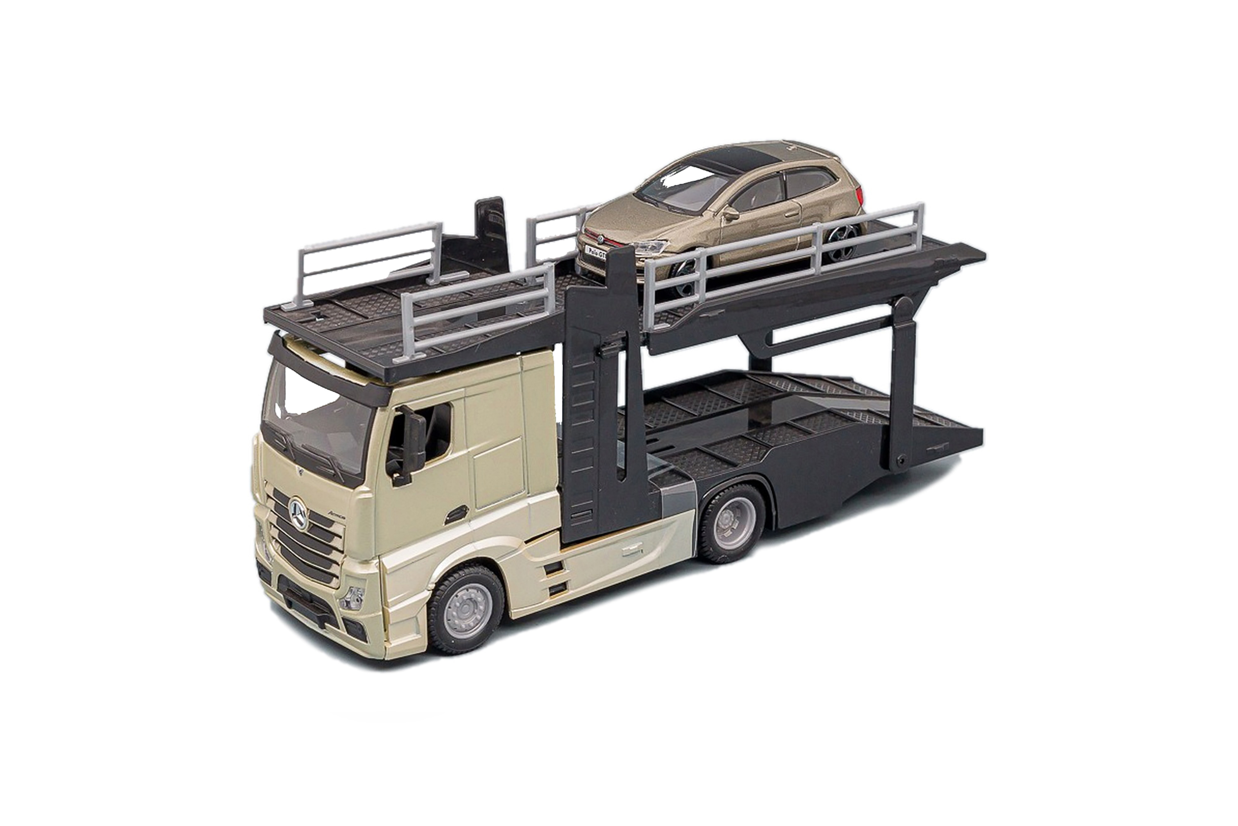 MERCEDES-BENZ ACTROS 2545 CAR TRANSPORTER WITH VOLKSWAGEN POLO GREY / МЕРСЕДЕС-БЕНЦ ACTROS 2545 АВТОВОЗ С VOLKSWAGEN POLO СЕРЫЙ