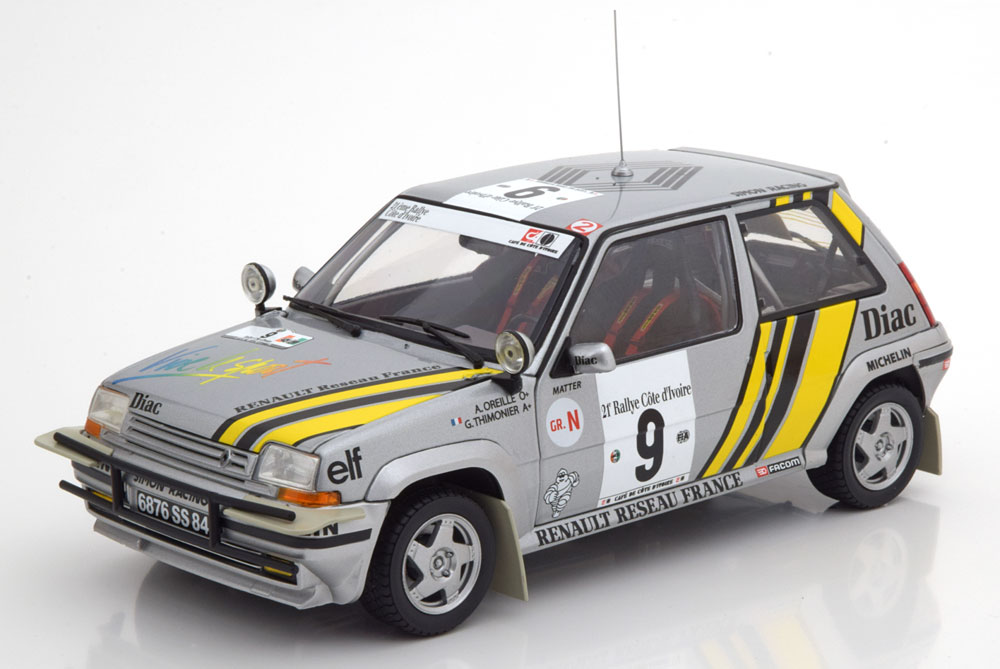 RENAULT SUPER CINQ GT TURBO NO 9 RALLY COTE D IVOIRE 1989 WITH DECALS