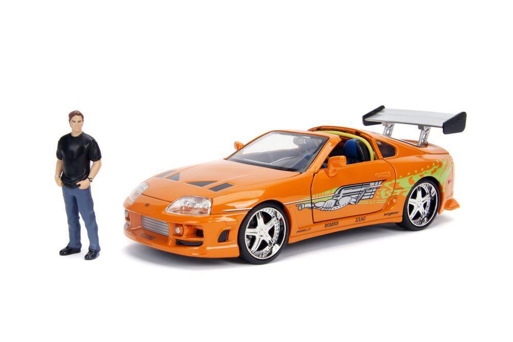 TOYOTA SUPRA 1995 ОРАНЖЕВЫЙ С ФИГУРКОЙ БРАЙАНА ИЗ ФОРСАЖА FAST AND FURIOUS