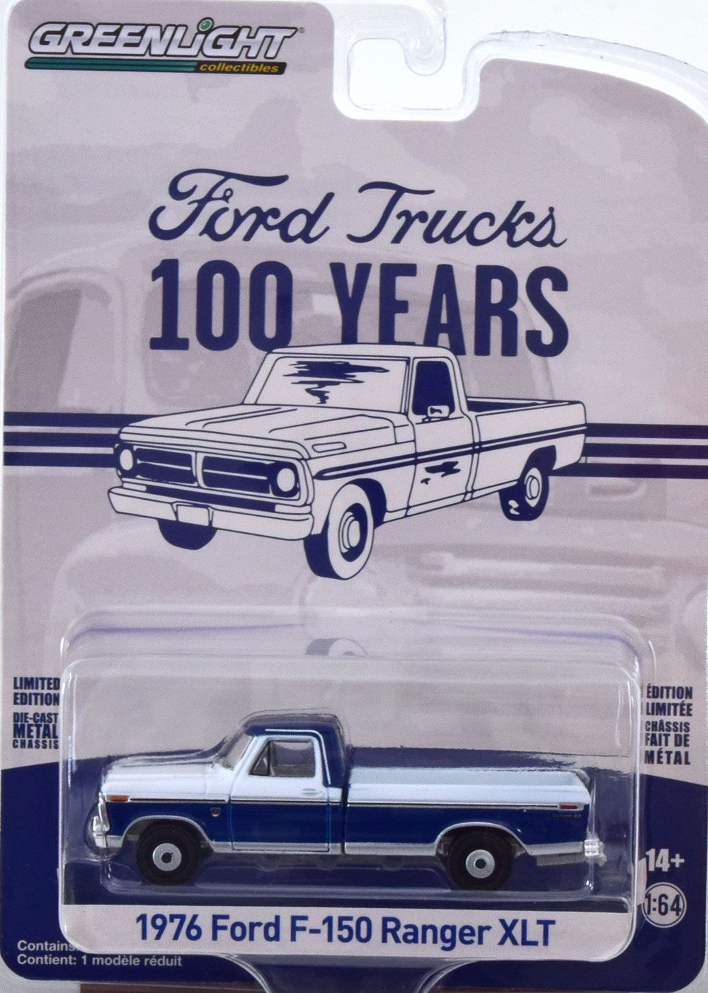 FORD F-150 RANGER XLT 1976 BLUE WHITE (ДЛИНА МОДЕЛИ 6-10 СМ)