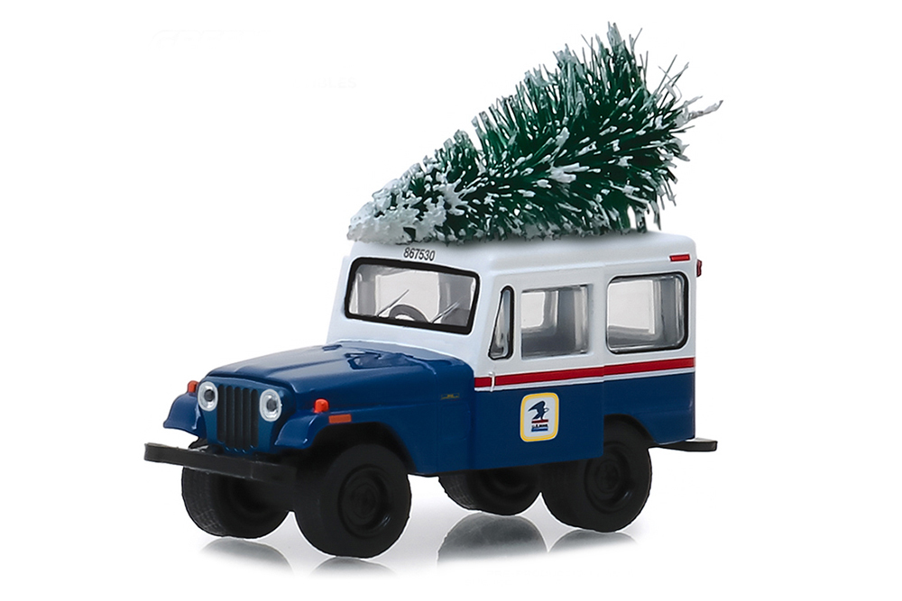 JEEP DJ-5 UNITED STATES POSTAL SERVICE (USPS) 1972 BLUE-WHITE | JEEP DJ-5 С РОЖДЕСТВЕНСКОЙ ЕЛКОЙ (ДЛИНА МОДЕЛИ 6-10 СМ)