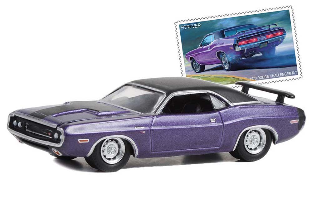 DODGE CHALLENGER R/T "UNITED STATES POSTAL SERVICE (USPS)" 1970 VIOLET/BLACK (ДЛИНА МОДЕЛИ 6-10 СМ)