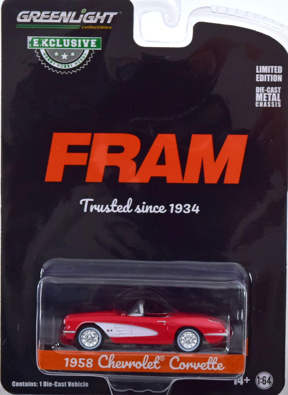 CHEVROLET CORVETTE C1 FRAM 1958 RED WHITE (ДЛИНА МОДЕЛИ 6-10 СМ)