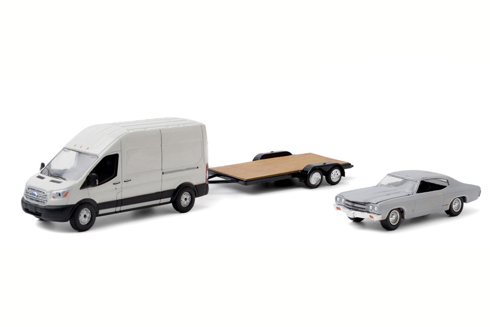 FORD TRANSIT LWB HIGH ROOF 1970 С ПРИЦЕПОМ И CHEVROLET CHEVELLE MALIBU 2015 (ИЗ Т/C АМЕРИКАНСКИЕ КОЛЛЕКЦИОНЕРЫ) (ДЛИНА МОДЕЛИ 6-10 СМ)