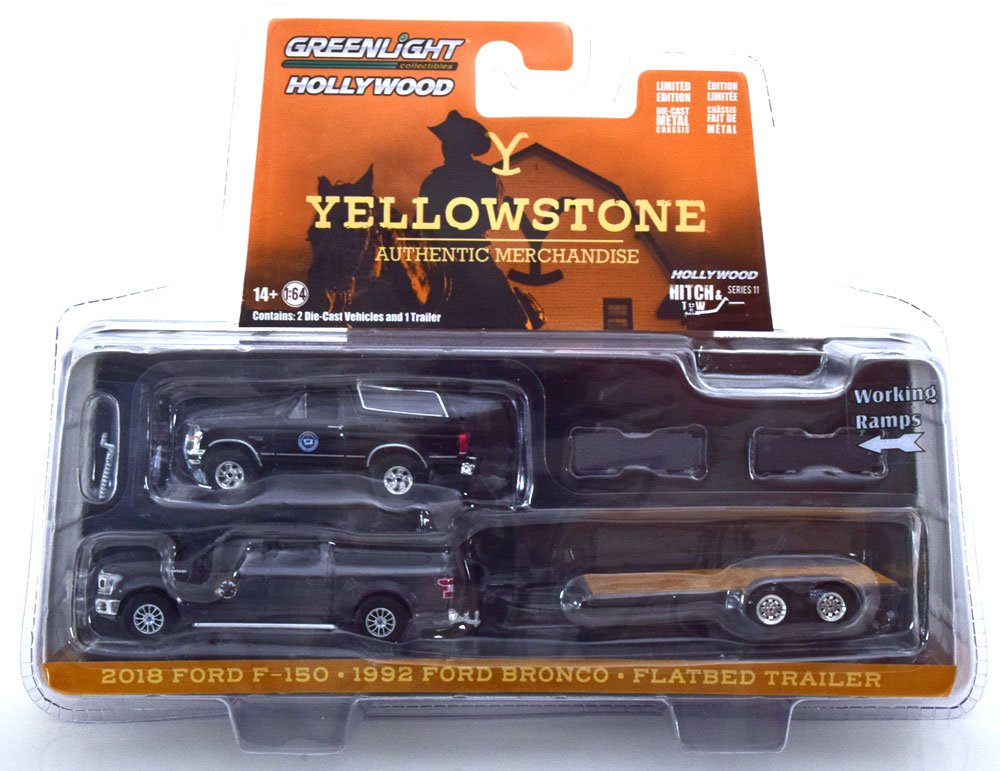 FORD YELLOWSTONE CAR SET FORD F-150 BRONCO AND TRAILER (ДЛИНА МОДЕЛИ 6-10 СМ)