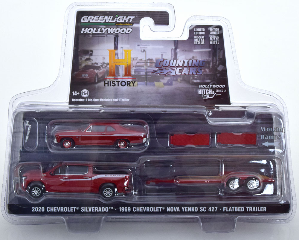 CHEVROLET COUNTING CARS SET CHEVROLET SILVERADO NOVA YENKO SC AND TRAILER (ДЛИНА МОДЕЛИ 6-10 СМ)