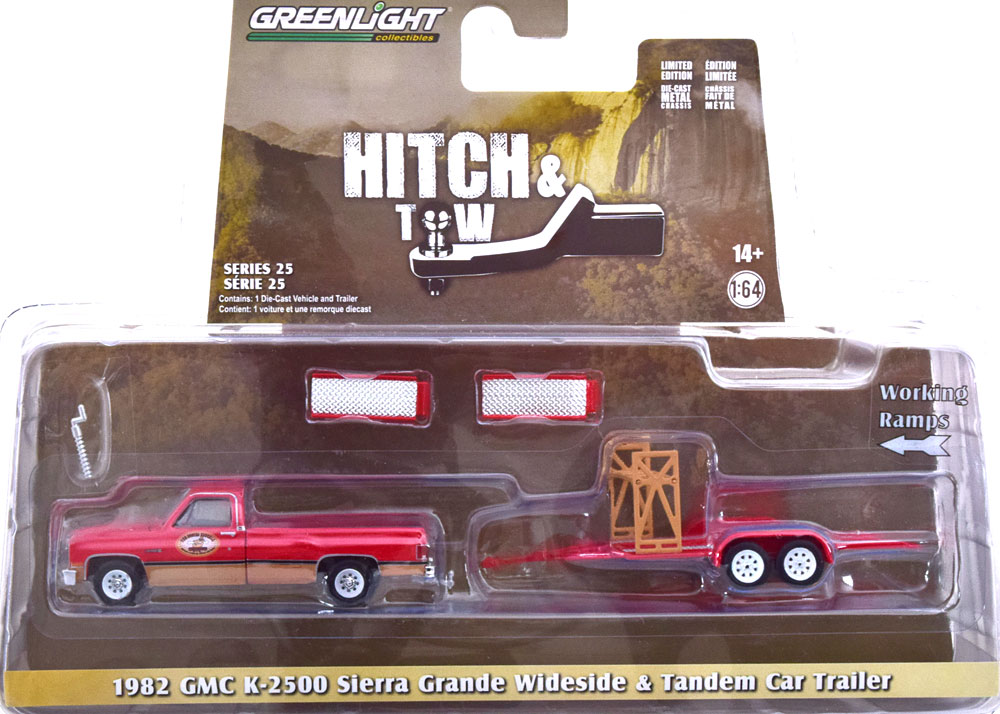 GMC K-2500 SIERRA GRANDE WIDESIDE WITH TANDEM CAR TRAILER RED/BRAUN (ДЛИНА МОДЕЛИ 6-10 СМ)