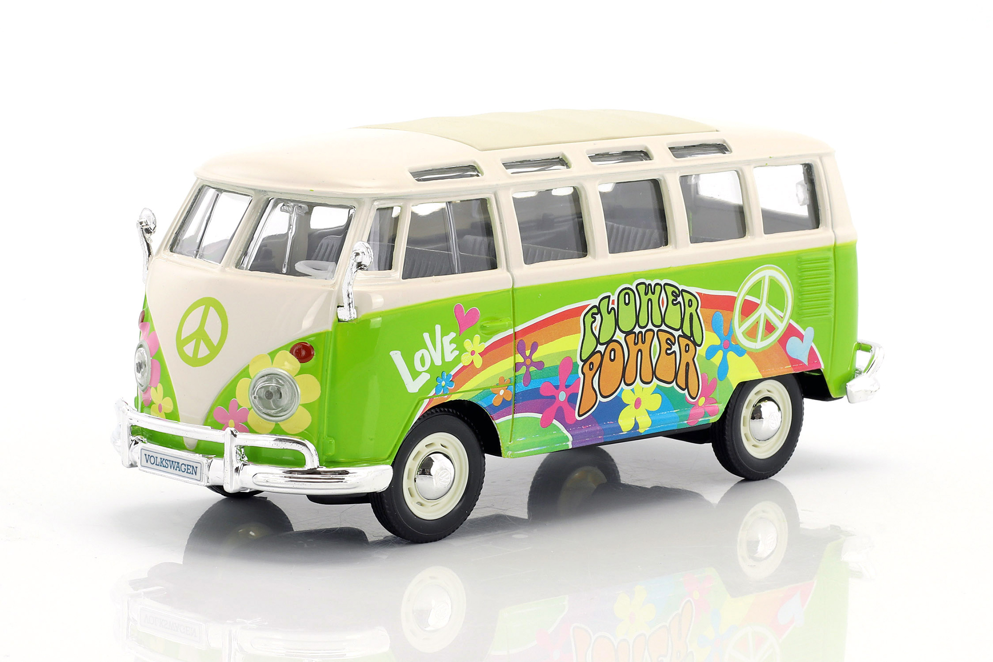 VOLKSWAGEN VW T1 SAMBA BUS HIPPIE LINE FLOWER POWER BRIGHT GREEN AND WHITE / ФОЛЬКСВАГЕН T1 САМБА ХИППИ ЛАЙН ФЛАУЭР ПАУЭР ЯРКО-ЗЕЛЕНЫЙ С БЕЛЫМ