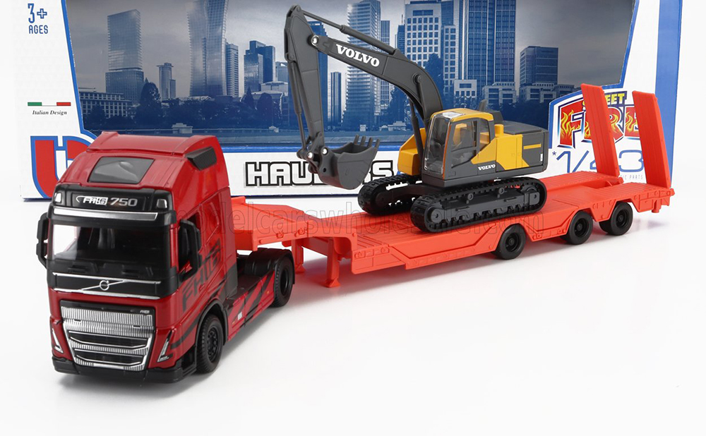 VOLVO FH16 XL 750 EURO 6 CAB TRUCK PIANALE TRASPORTO ESCAVATORE CINGOLATO EXCAVATOR 2018, RED ORANGE