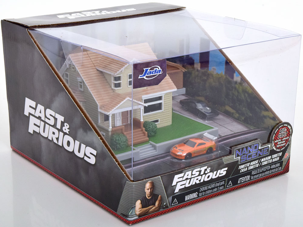 TOYOTA SUPRA AND DODGE CHARGER FAST & FURIOUS SET WITH TORETTO HOUSE (ДЛИНА МОДЕЛИ 6-10 СМ)