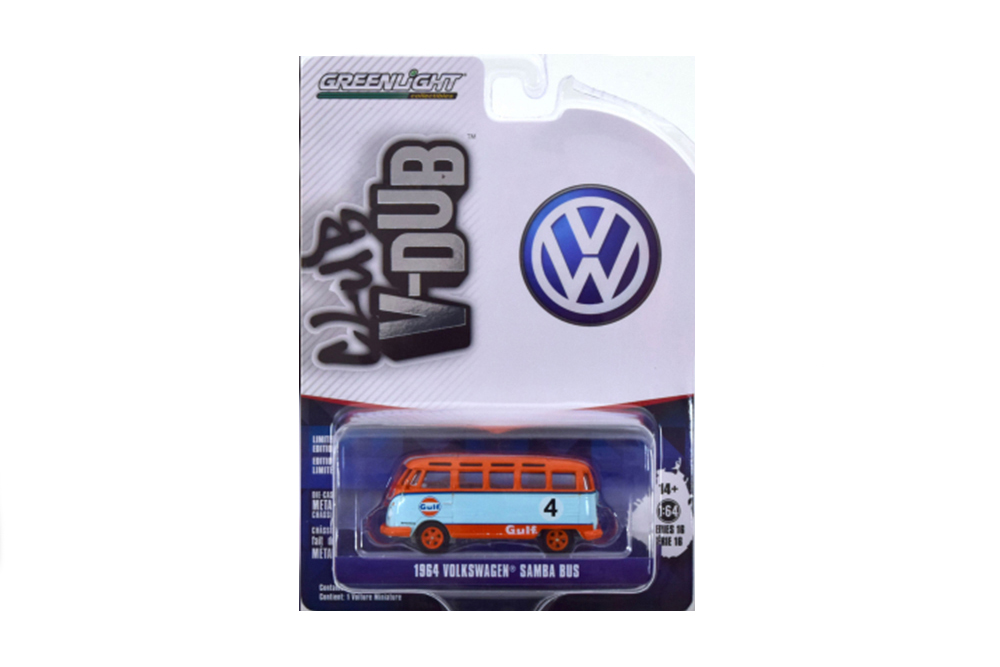 VW VOLKSWAGEN T1 SAMBA BUS #4 "GULF OIL" 1964 ORANGE/WHITE (ДЛИНА МОДЕЛИ 6-10 СМ)