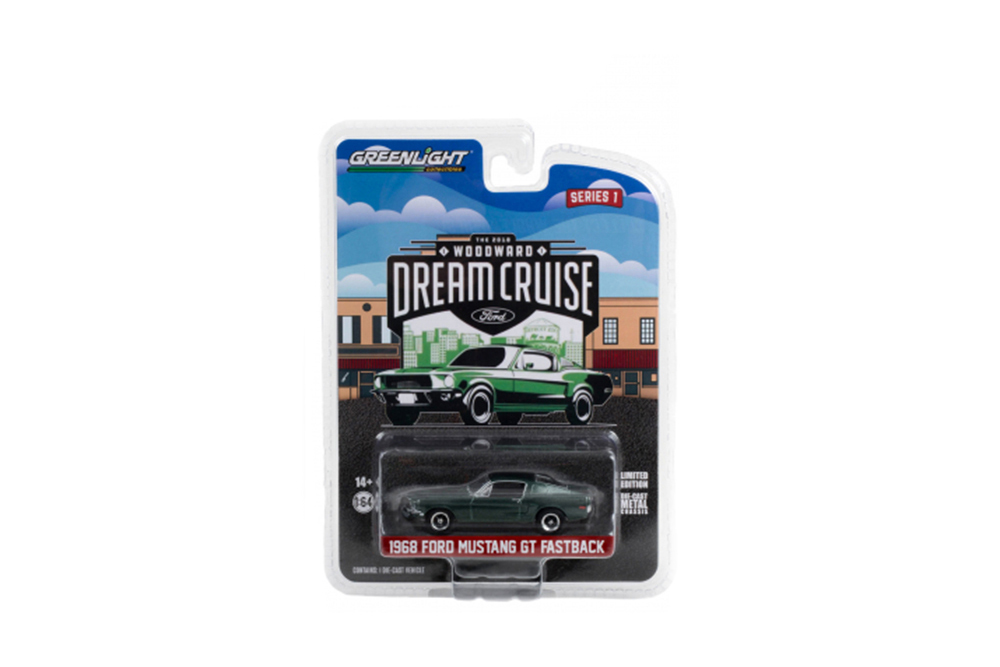 FORD MUSTANG GT FASTBACK 1968 GREEN "24 WOODWARD DREAM CRUISE FEATURED HERITAGE VEHICLE 2018" (ДЛИНА МОДЕЛИ 6-10 СМ)