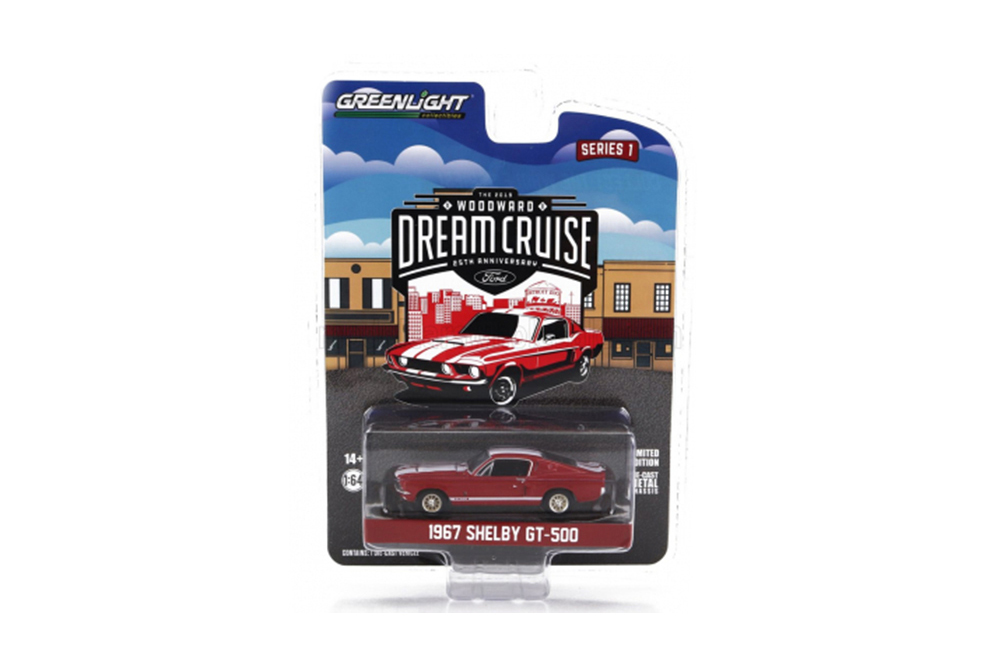 FORD MUSTANG SHELBY GT500 1967 RED/WHITE "25 WOODWARD DREAM CRUISE FEATURED HERITAGE VEHICLE 2019" (ДЛИНА МОДЕЛИ 6-10 СМ)