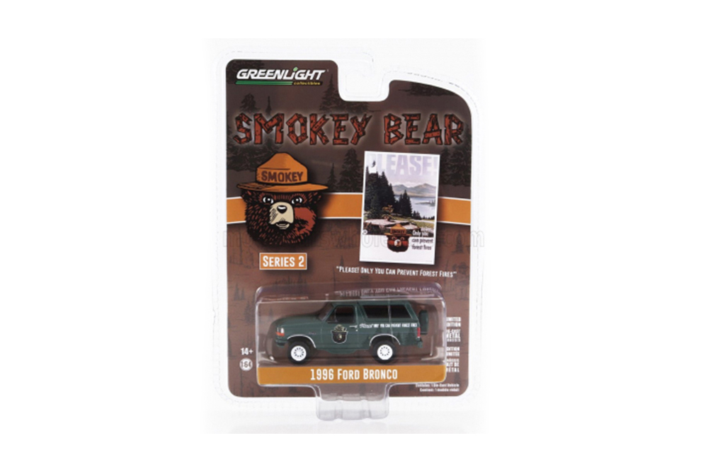 FORD BRONCO "PLEASE! ONLY YOU CAN PREVENT FOREST FIRES" 1996 GREEN (ДЛИНА МОДЕЛИ 6-10 СМ)