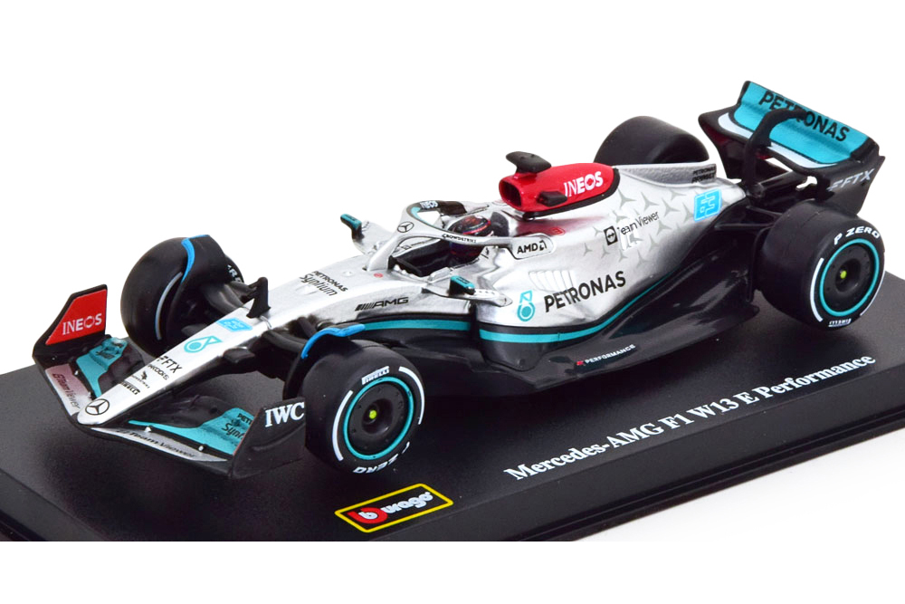 MERCEDES AMG F1 W13 E PERFORMANCE #63 "MERCEDES-AMG PETRONAS F1 TEAM" C ФИГУРКОЙ ПИЛОТА RUSSELL 2022