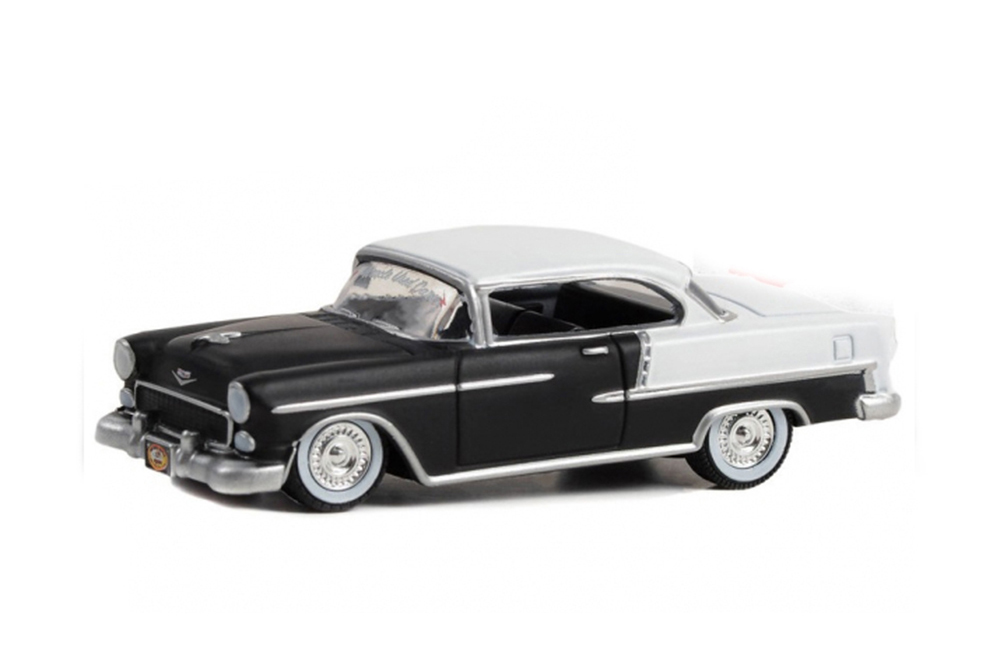 CHEVROLET BEL AIR LOWRIDER "MIRACLE USED CARS" 1955 BLACK/WHITE (ДЛИНА МОДЕЛИ 6-10 СМ)