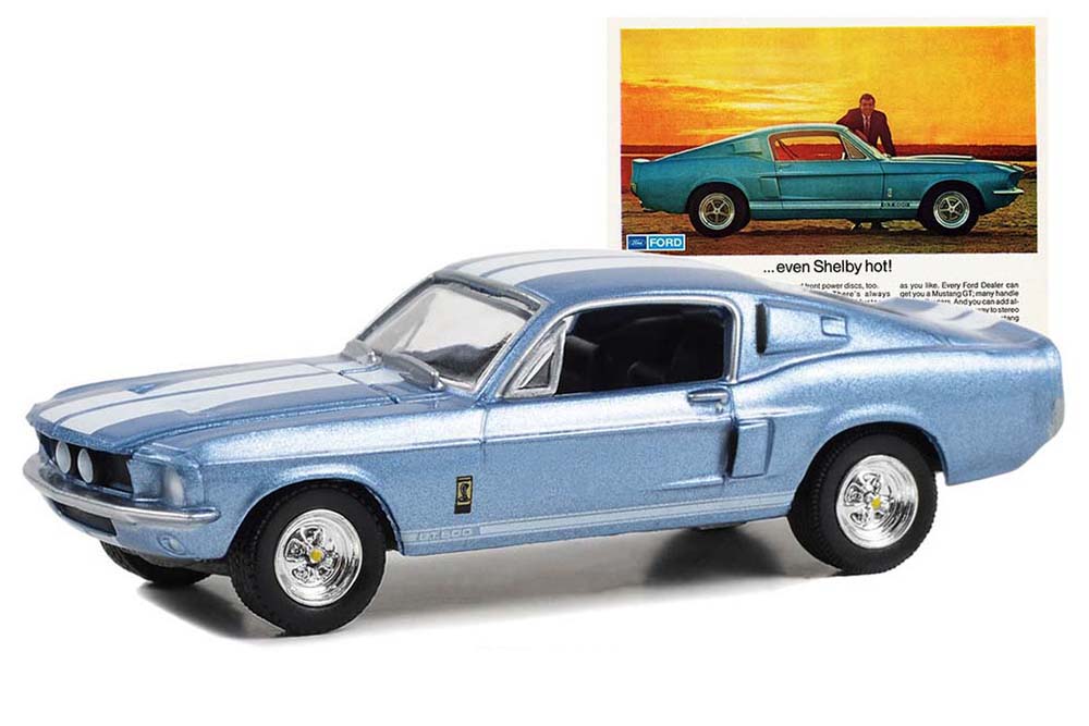 FORD MUSTANG SHELBY GT500 "ORDER YOUR MUSTANG AS HOT AS YOU LIKE…EVEN SHELBY HOT!" 1967 BLUE METALLIC (ДЛИНА МОДЕЛИ 6-10 СМ)