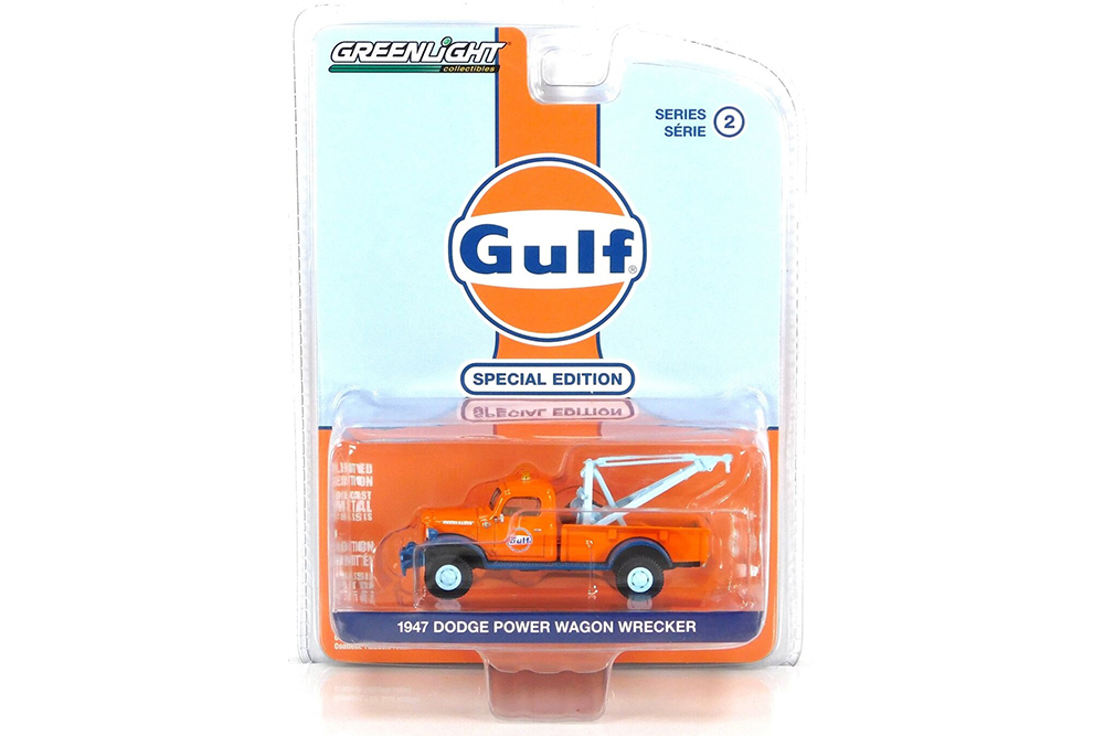 DODGE POWER WAGON ЭВАКУАТОР "GULF OIL" 1947 BLUE/ORANGE (ДЛИНА МОДЕЛИ 6-10 СМ)