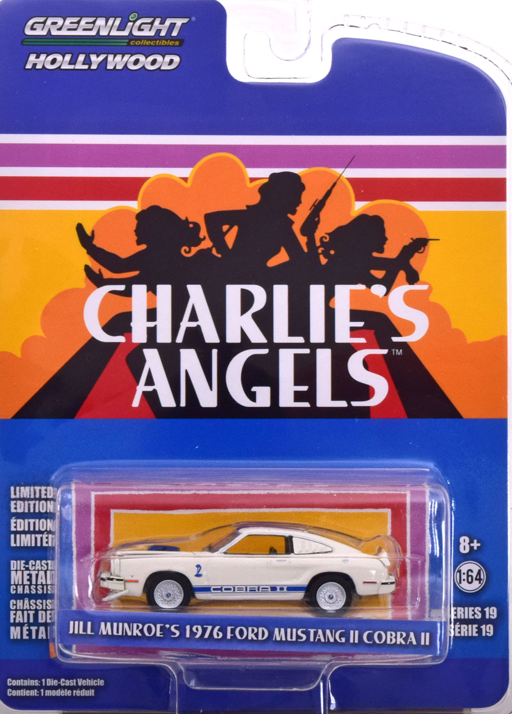 FORD MUSTANG 2 COBRA CHARLIES ANGELS 1976 WHITE BLUE (ДЛИНА МОДЕЛИ 6-10 СМ)