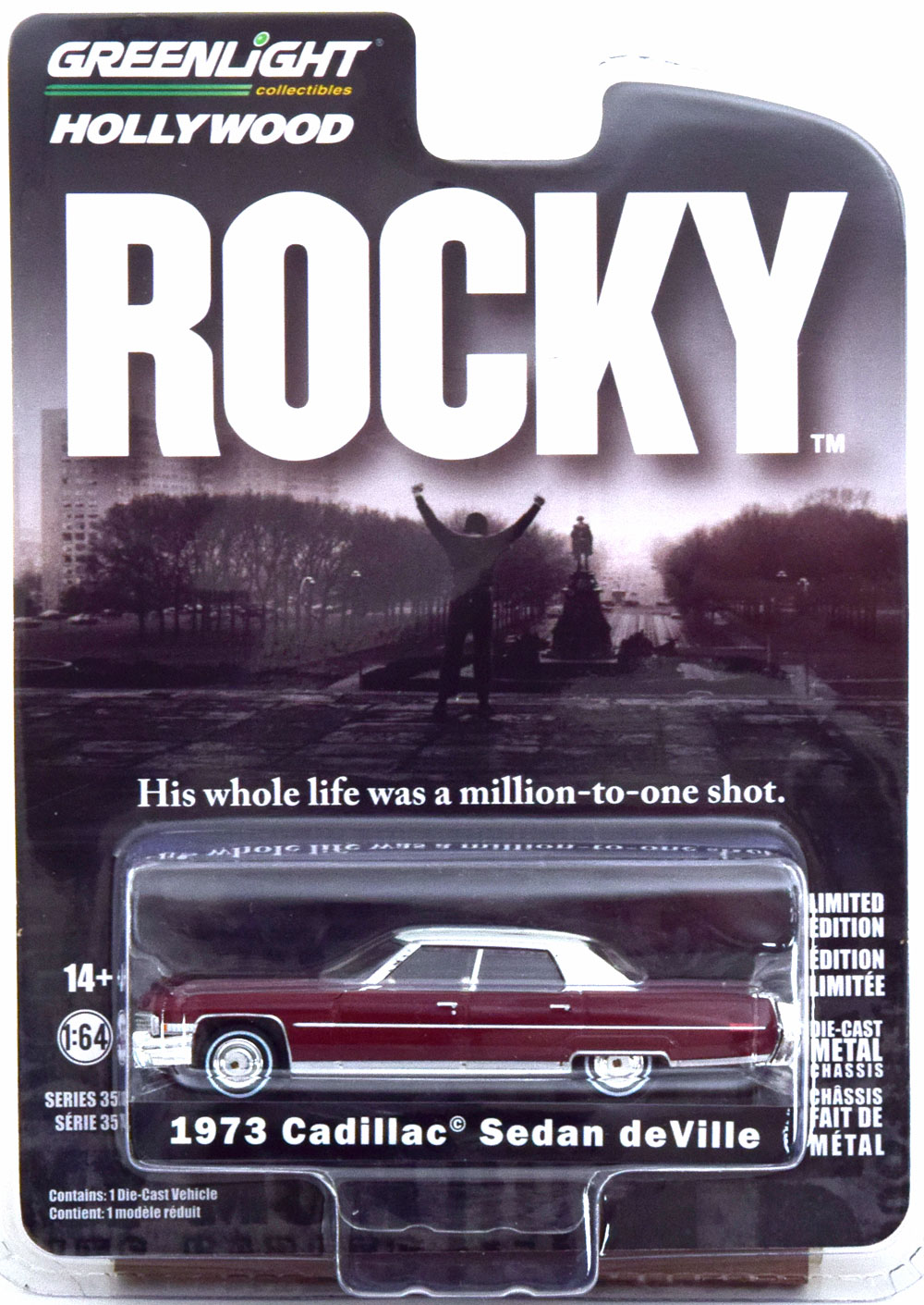 CADILLAC SEDAN DE VILLE ROCKY 1973 DARKRED WHITE (ДЛИНА МОДЕЛИ 6-10 СМ)