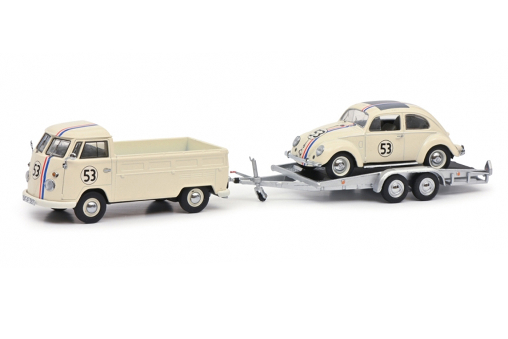 VW VOLKSWAGEN T1B PICK UP С ПРИЦЕПОМ И VOLKSWAGEN BEETLE #53 HERBIE БЕЛЫЙ