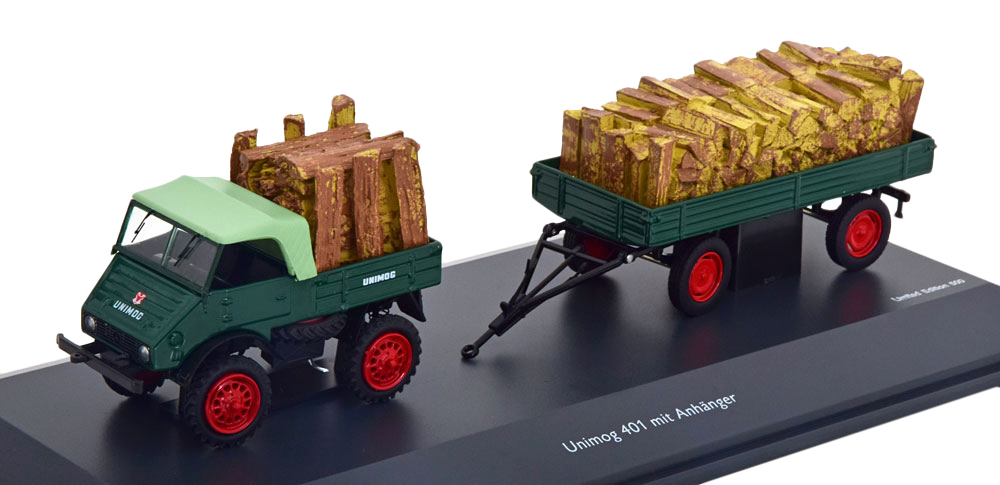 MERCEDES-BENZ UNIMOG 401 С ПРИЦЕПОМ, ТЕМНО-ЗЕЛЕНЫЙ С КРАСНЫМ