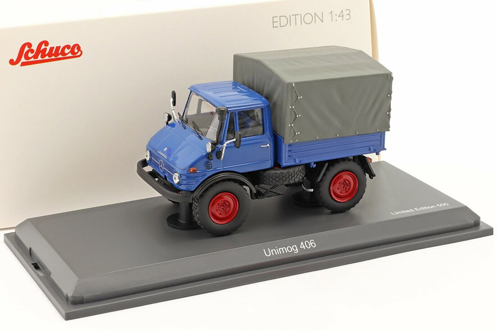 MERCEDES-BENZ UNIMOG 408 БОРТОВОЙ С ТЕНТОМ, СИНИЙ С СЕРЫМ