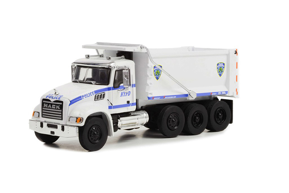 MACK GRANITE САМОСВАЛ NEW YORK CITY POLICE DEPARTMENT (NYPD) 2019 (ДЛИНА МОДЕЛИ 6-10 СМ)