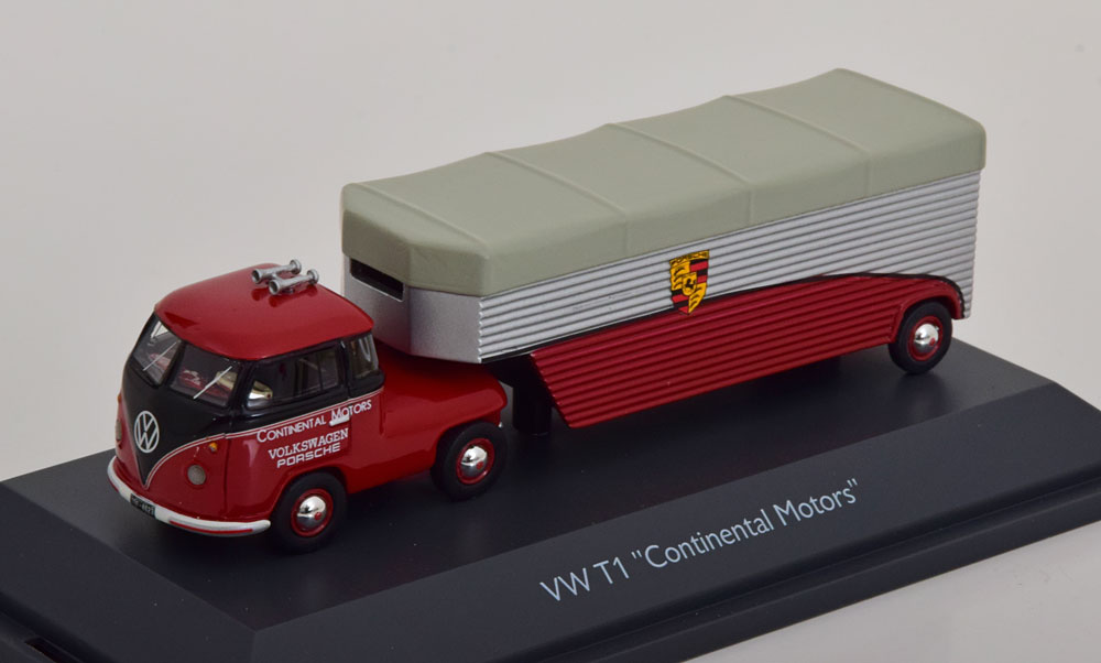 VW T1 RENNTRANSPORTER PORSCHE CONTINENTAL MOTORSPORTS DARKRED BLACK SILVER (ДЛИНА МОДЕЛИ 6-10 СМ)
