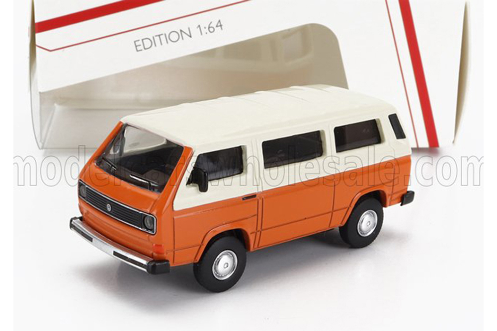VW VOLKSWAGEN T3 MINIBUS LEXUS (1979), ORANGE WHITE (ДЛИНА МОДЕЛИ 6-10 СМ)