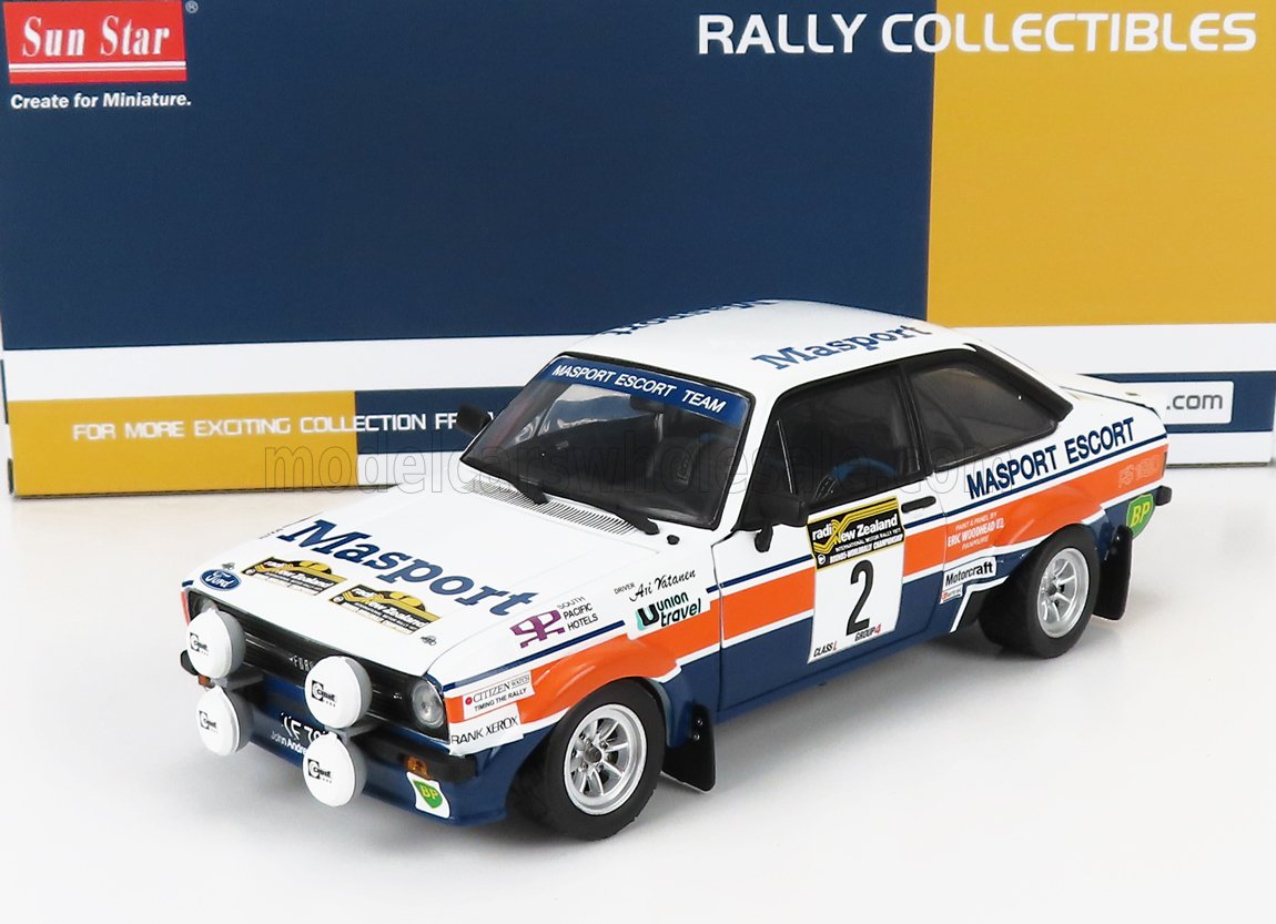 FORD ESCORT RS1800 NIGHT VERSION #2 2ND RALLY SOUTH PACIFIC NEW ZEALAND 1977 A.VATANEN - J.SCOTT, WHITE/ORANGE/ BLUE