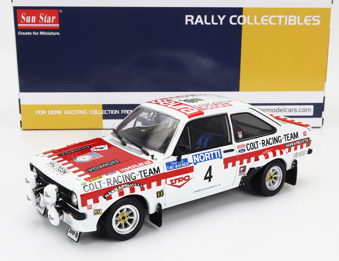FORD ENGLAND ESCORT MKII RS 1800 NIGHT VERSION #4 3RD RALLY 1000 LAKES 1975 TIMO MAKINEN - HENRY LIDDON, WHITE RED