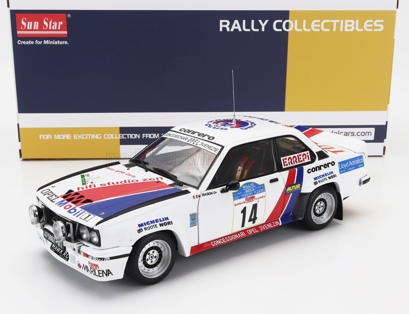 OPEL ASCONA 400 RALLY #14 RALLY TARGA FLORIO 1981 MIKI BIASION - TIZIANO SIVIERO, WHITE BLUE RED