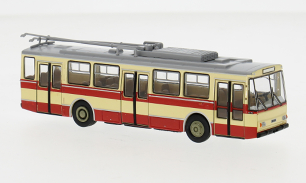 SKODA 14 ТРОЛЛЕЙБУС 1982, КРАСНО-БЕЖЕВЫЙ (ДЛИНА МОДЕЛИ 3-5 СМ)