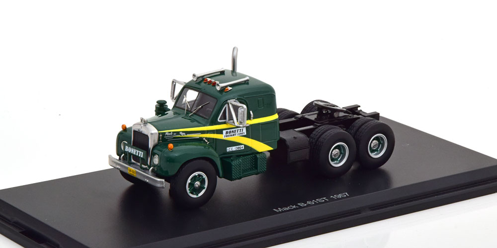 MACK B-61ST TOWING VEHICLE 1957 GREEN YELLOW (ДЛИНА МОДЕЛИ 6-10 СМ)