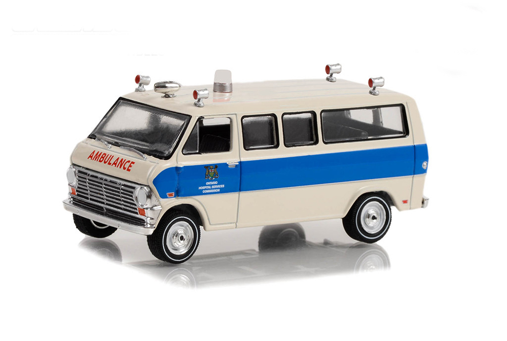 FORD ECONOLINE AMBULANCE ONTARIO HOSPITAL SERVICES COMMISSION, CANADA 1969 (GREENLIGHT!!!) (ДЛИНА МОДЕЛИ 6-10 СМ)