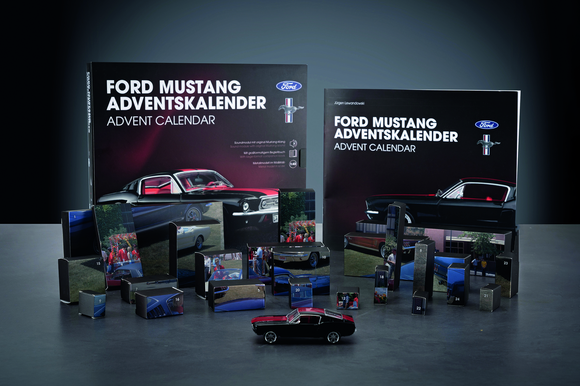 FORD MUSTANG ADVENT CALENDAR BLACK/RED / АДВЕНТ-КАЛЕНДАРЬ С МОДЕЛЬЮ ФОРД МУСТАНГ ЧЕРНЫЙ С КРАСНЫМ