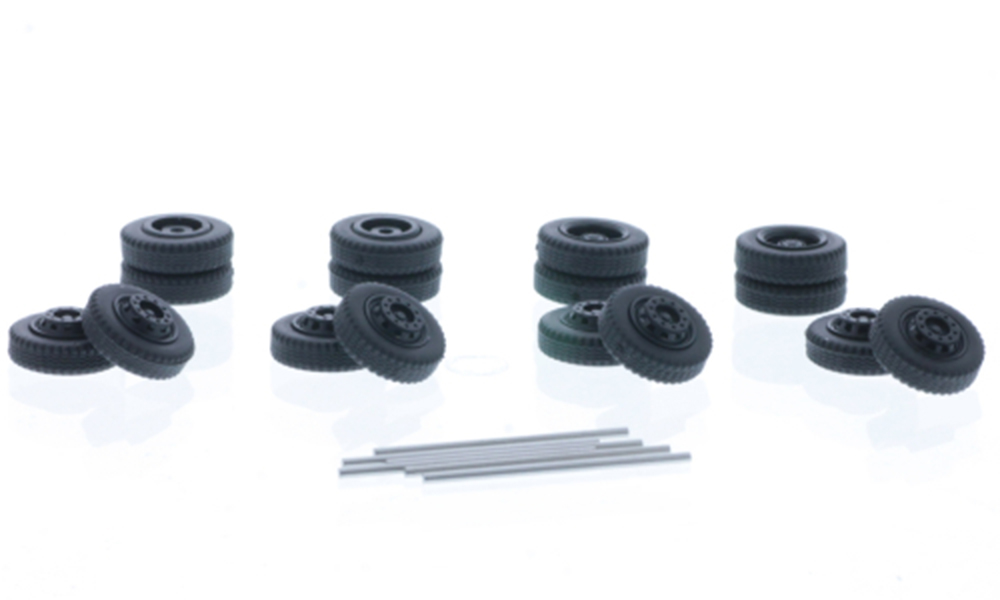 TIRES КОМПЛЕКТ КОЛЕС ДЛЯ ГОРОДСКОГО АВТОБУСА, СТАЛЬНОЙ ДИСК, ЧЕРНЫЙ (ДЛИНА МОДЕЛИ 3-5 СМ)