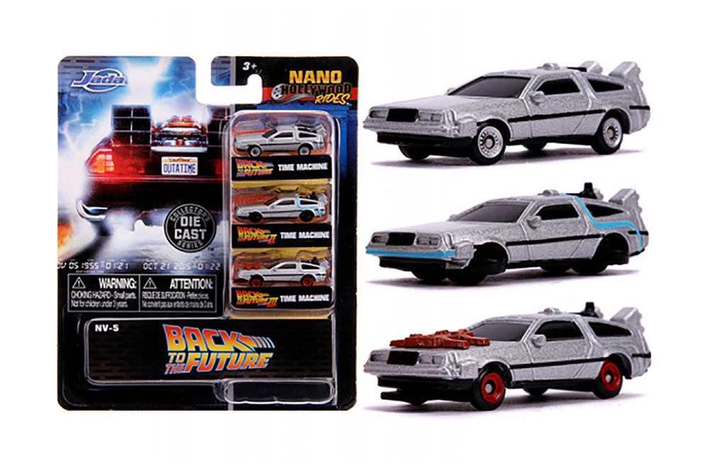 DELOREAN "BACK TO THE FUTURE" TIME MACHINE 3 PIECE SET "NANO HOLLYWOOD RIDES" (ДЛИНА МОДЕЛИ 3-5 СМ)