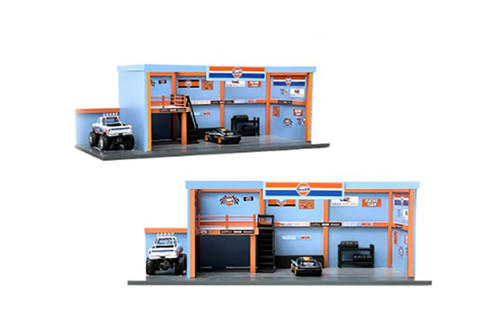 ACCESSORIES DIORAMA GULF GARAGE OFFICINA, LIGHT BLUE ORANGE (МОДЕЛИ В КОМПЛЕКТ НЕ ВХОДЯТ)