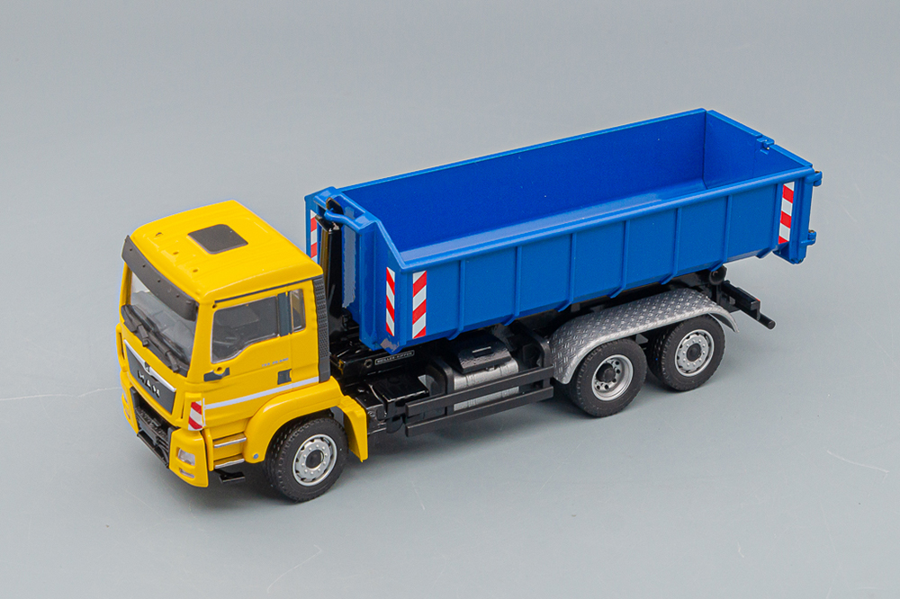 MAN TGS M EURO 6 MEILLER 3-ACHS ABROLLKIPPER, YELLOW / BLUE
