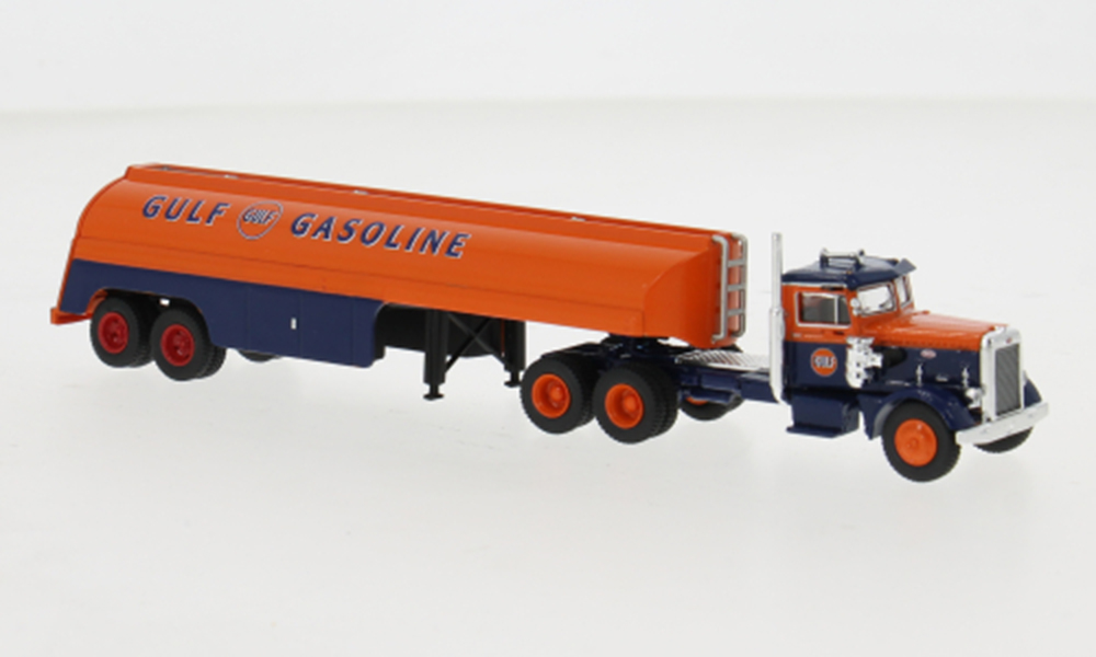 PETERBILT 281 TANK-SZ, GILF 1955, ORANGE/BLUE (ДЛИНА МОДЕЛИ 3-5 СМ)